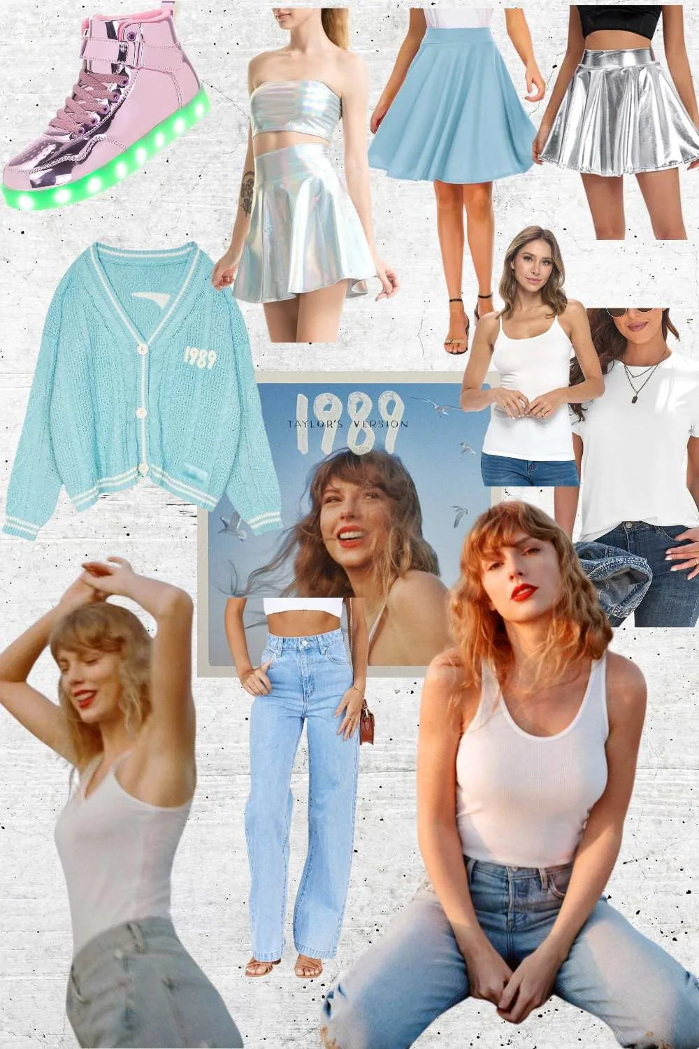 image shows a mood board for taylor swift's 1989 era