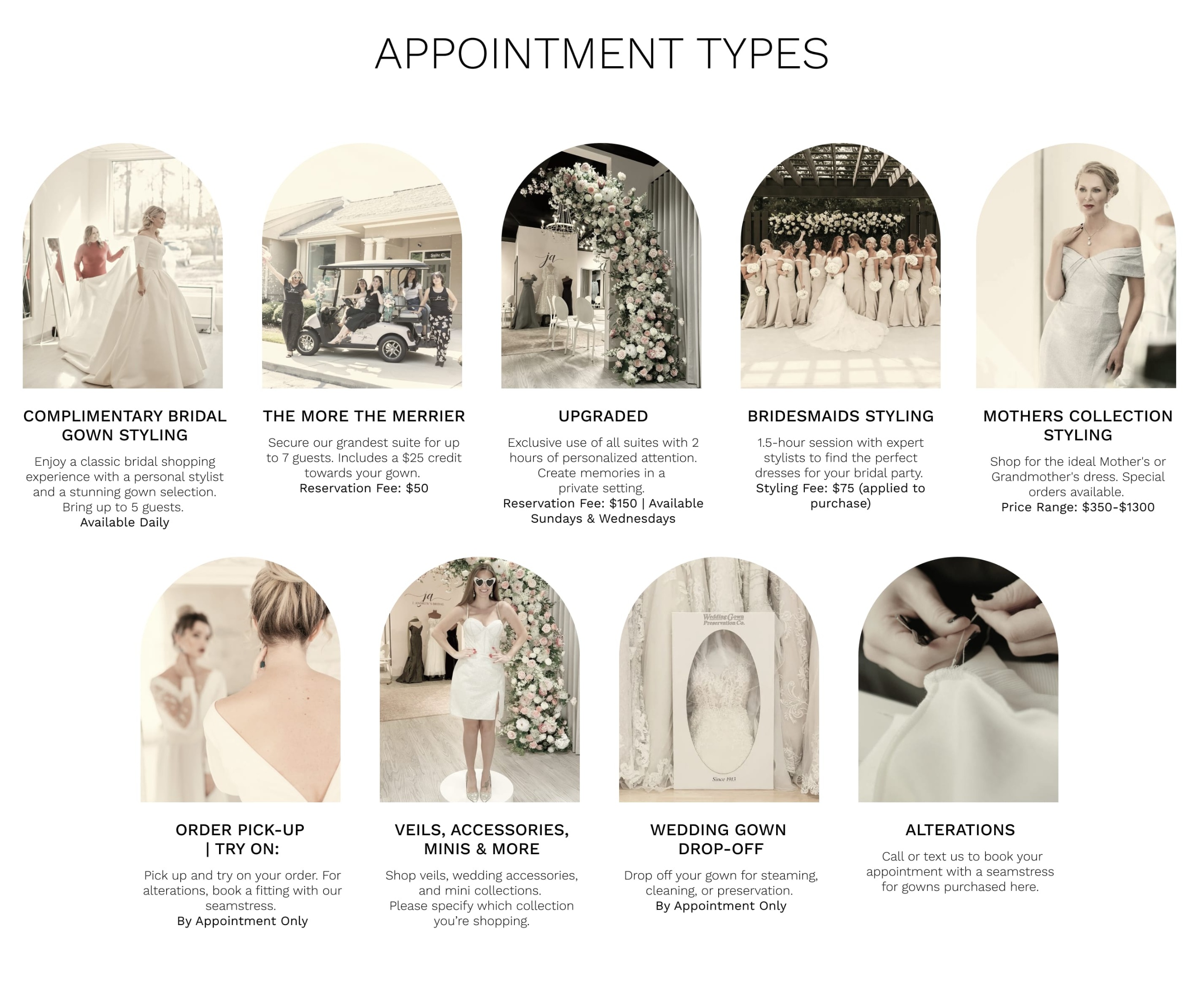 j andrew's bridal appointment menu image guide