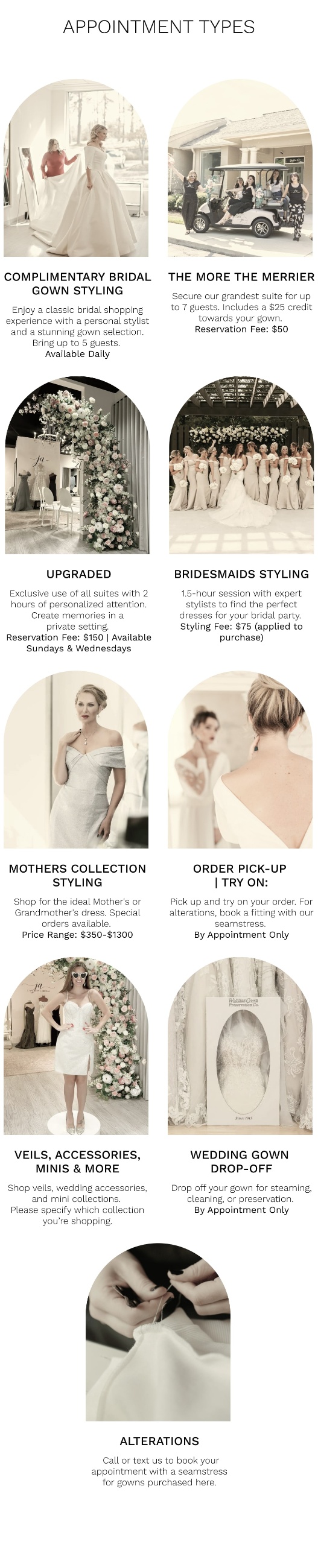 j andrew's bridal appointment menu image guide