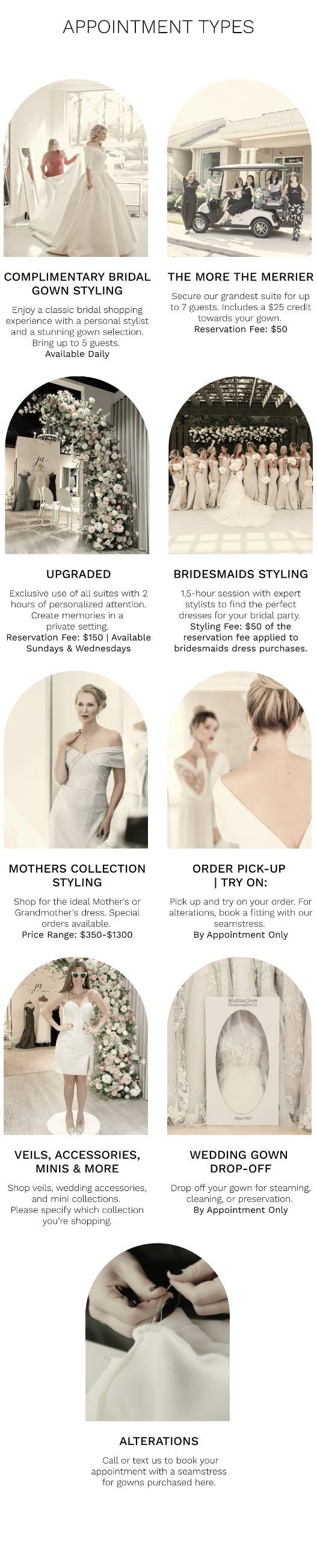 j andrew's bridal appointment menu image guide