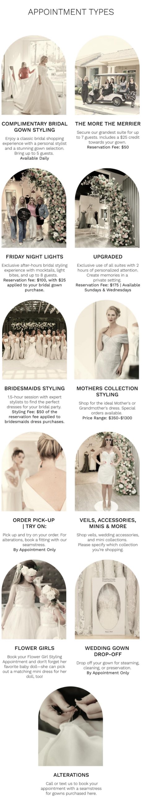 j andrew's bridal appointment menu image guide