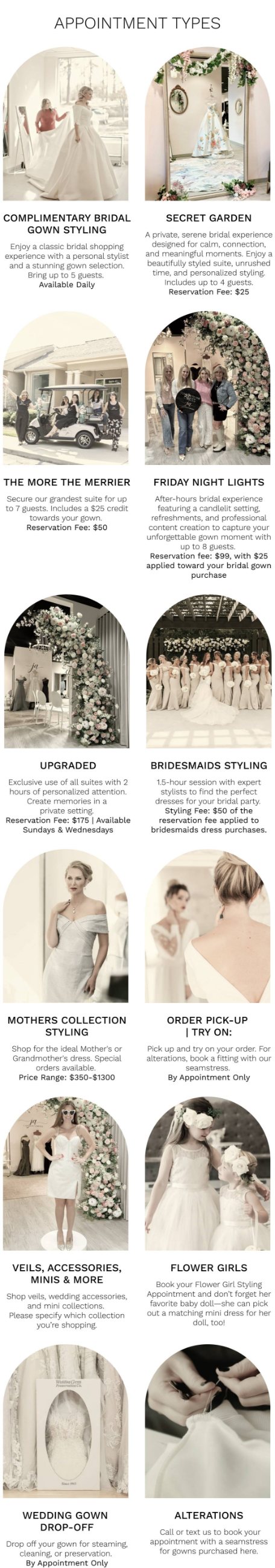j andrew's bridal appointment menu image guide