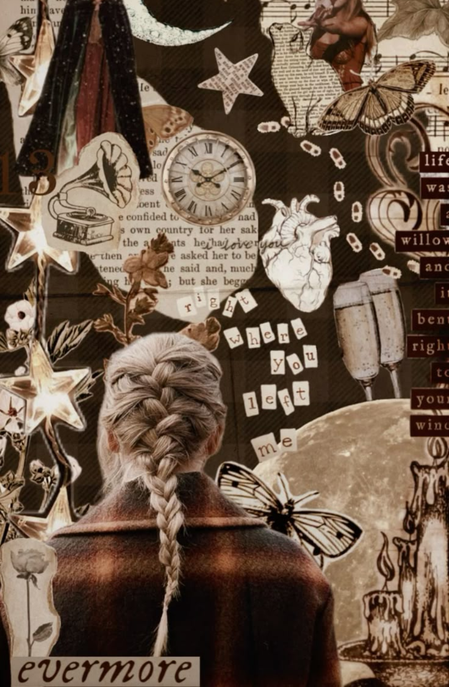 image shows a mood board inspired by taylor swift's evermore era 