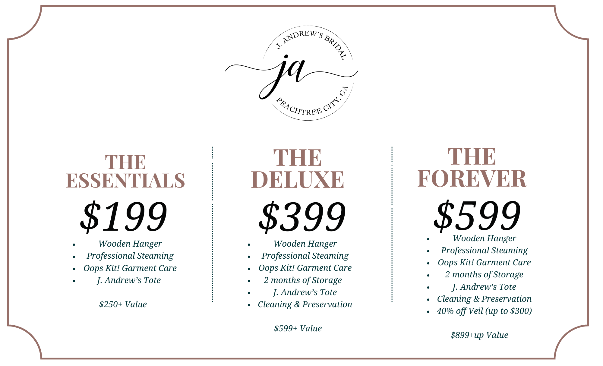 j andrew's bridal appointment packages