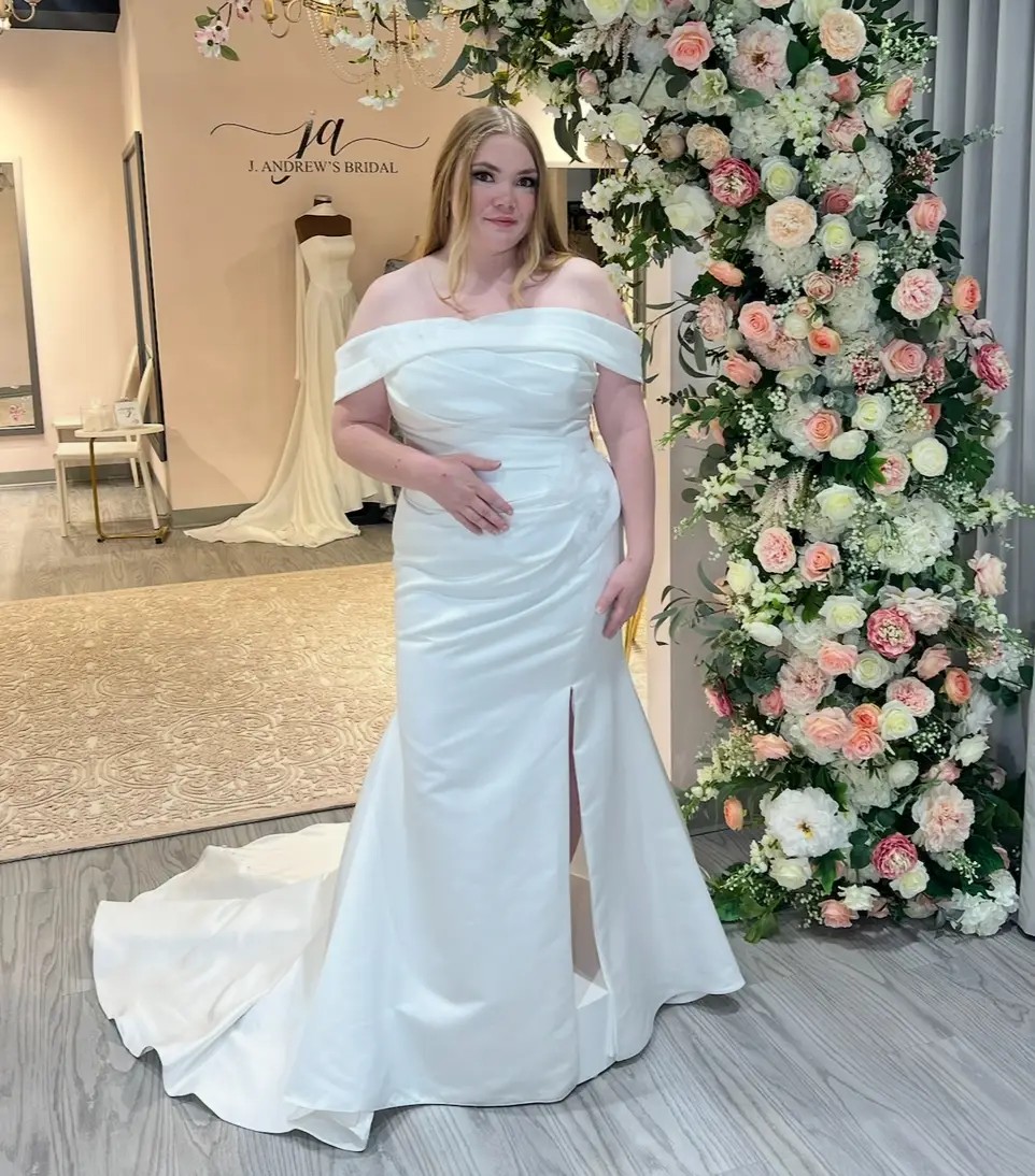 Model wearing a classic wedding dress