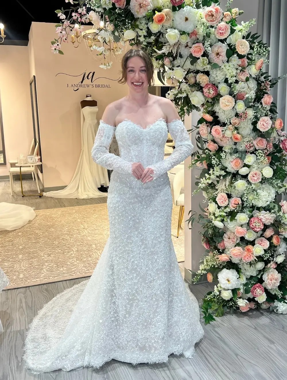 Model wearing a lace dress
