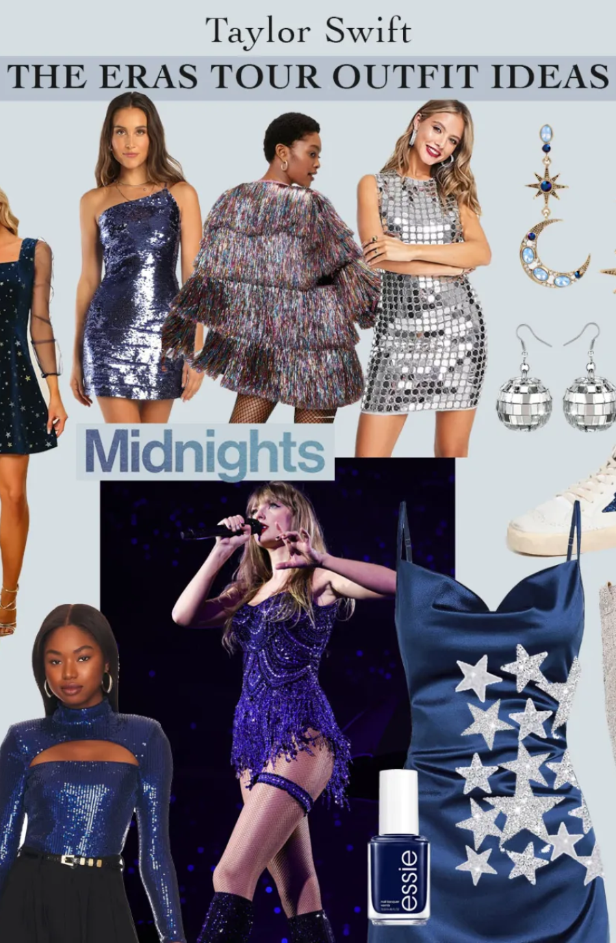 image shows a mood board for taylor swift's midnights era