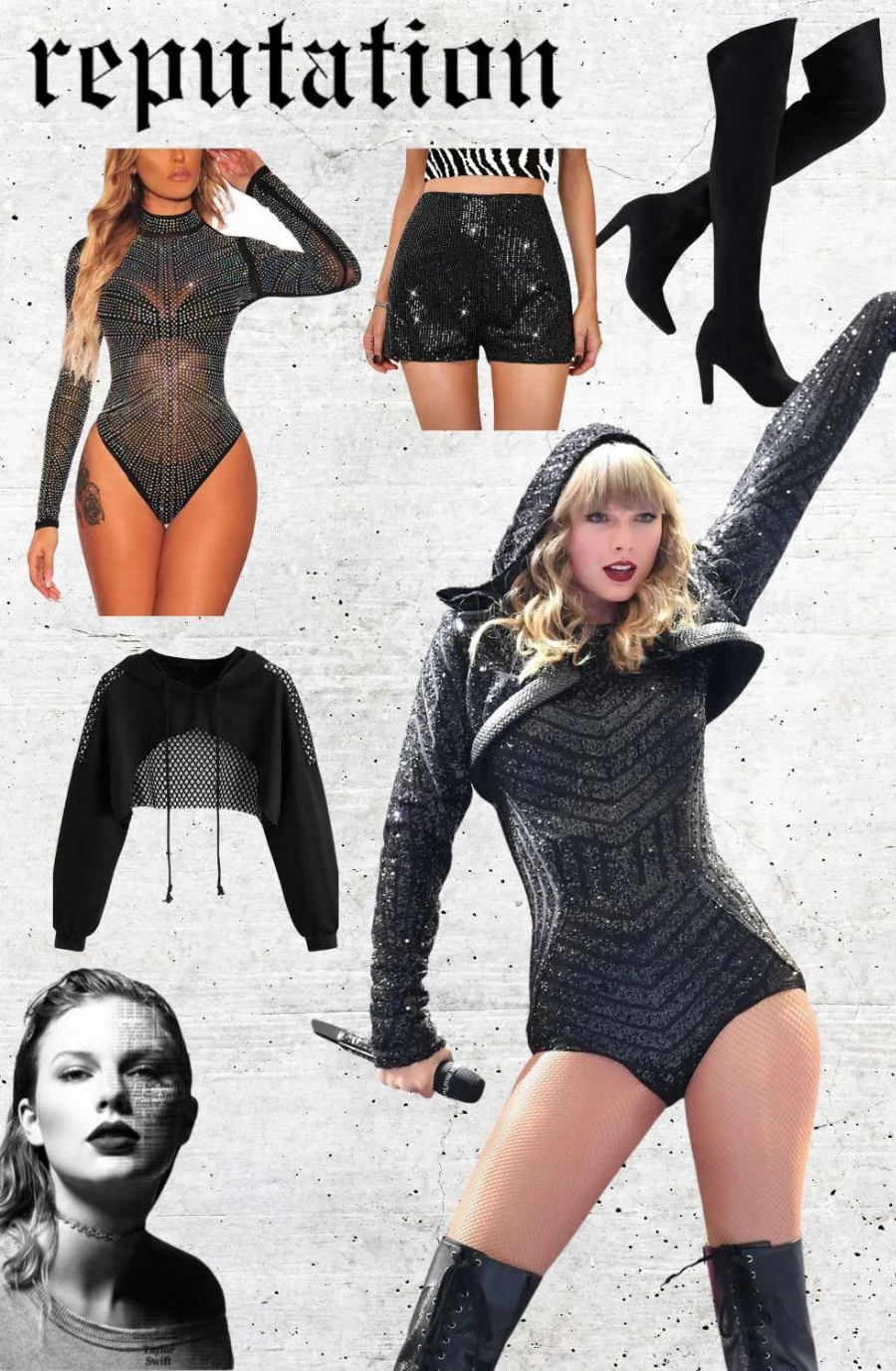 image shows a mood board depicting the taylor swift reputation era