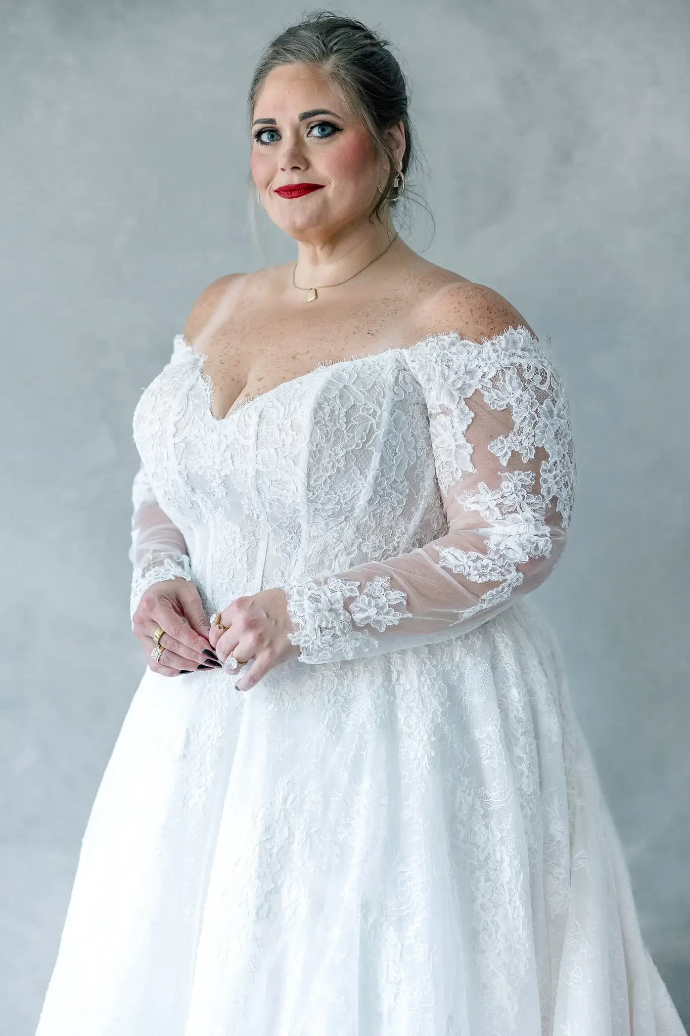 Model wearing a curvy dress