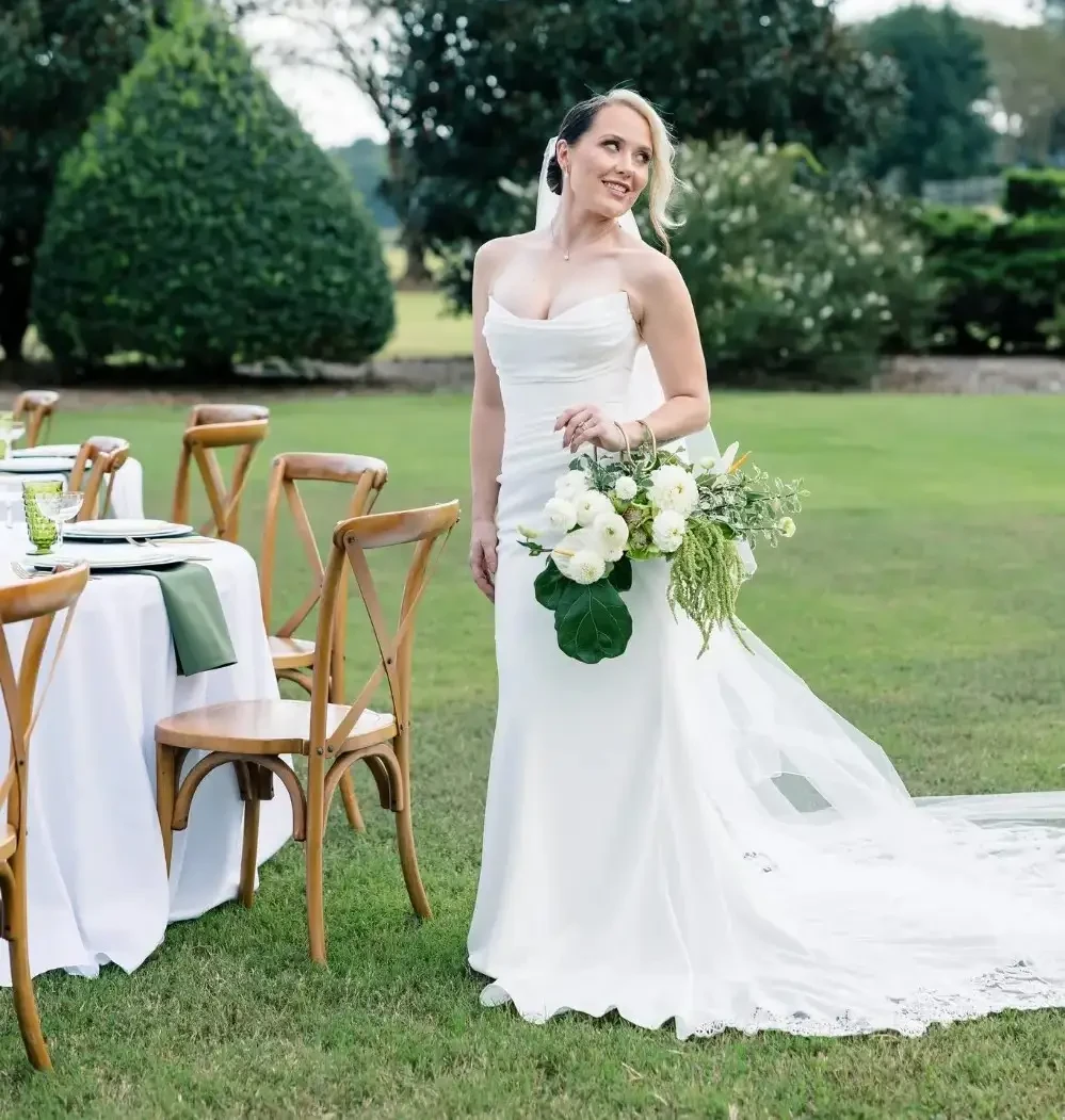 model wearing wedding gown