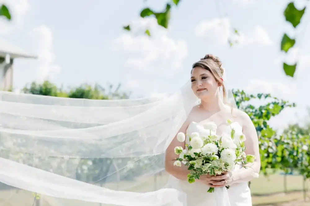 model wearing wedding gown