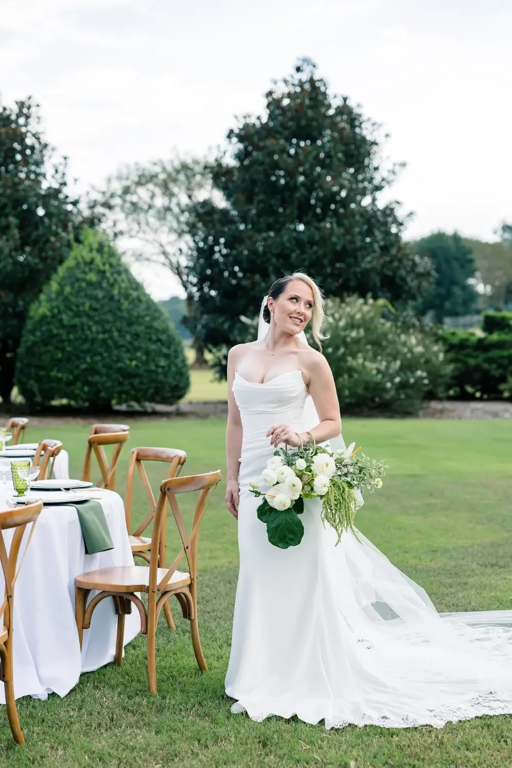 model wearing wedding gown
