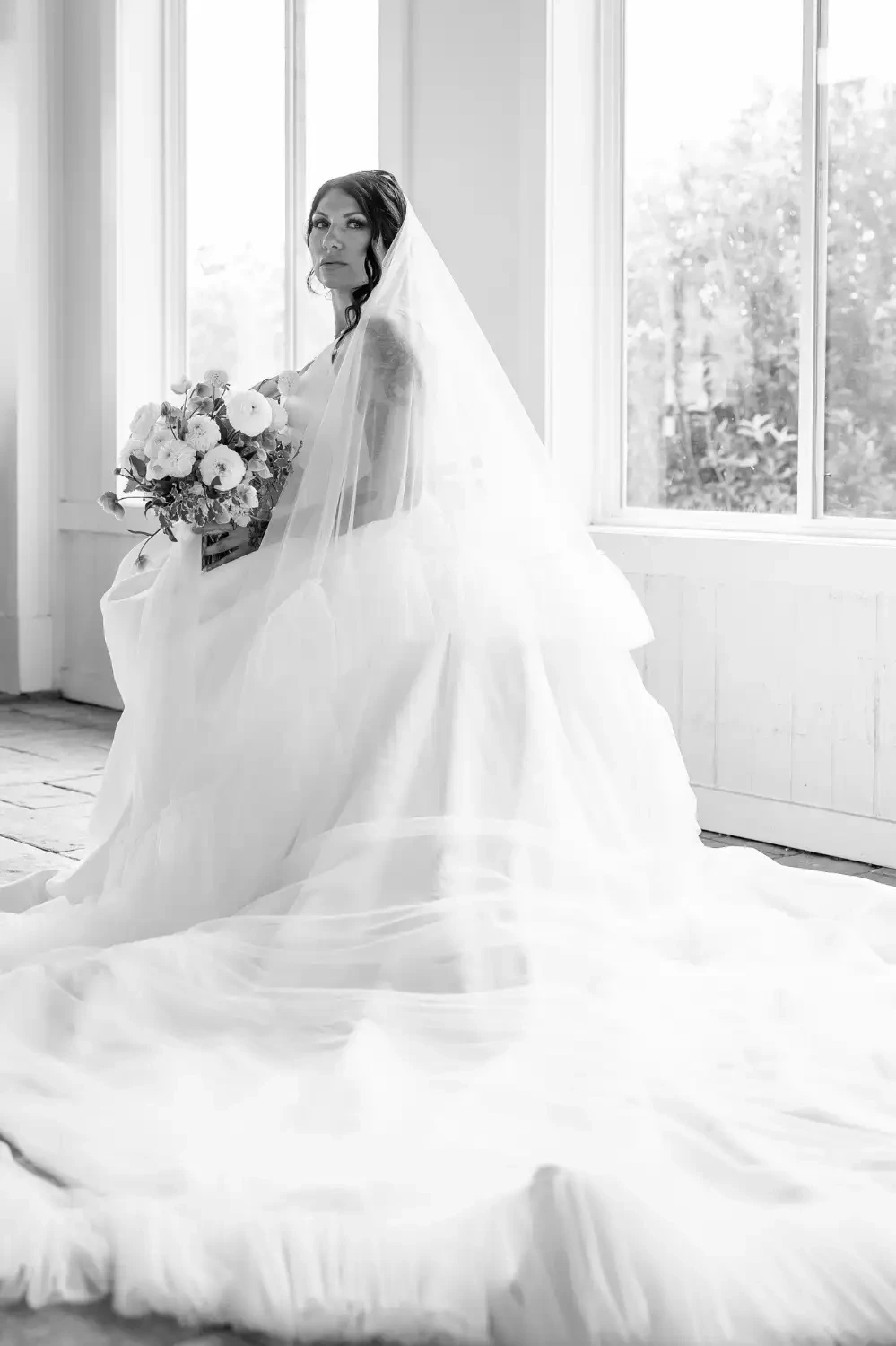 model wearing wedding gown