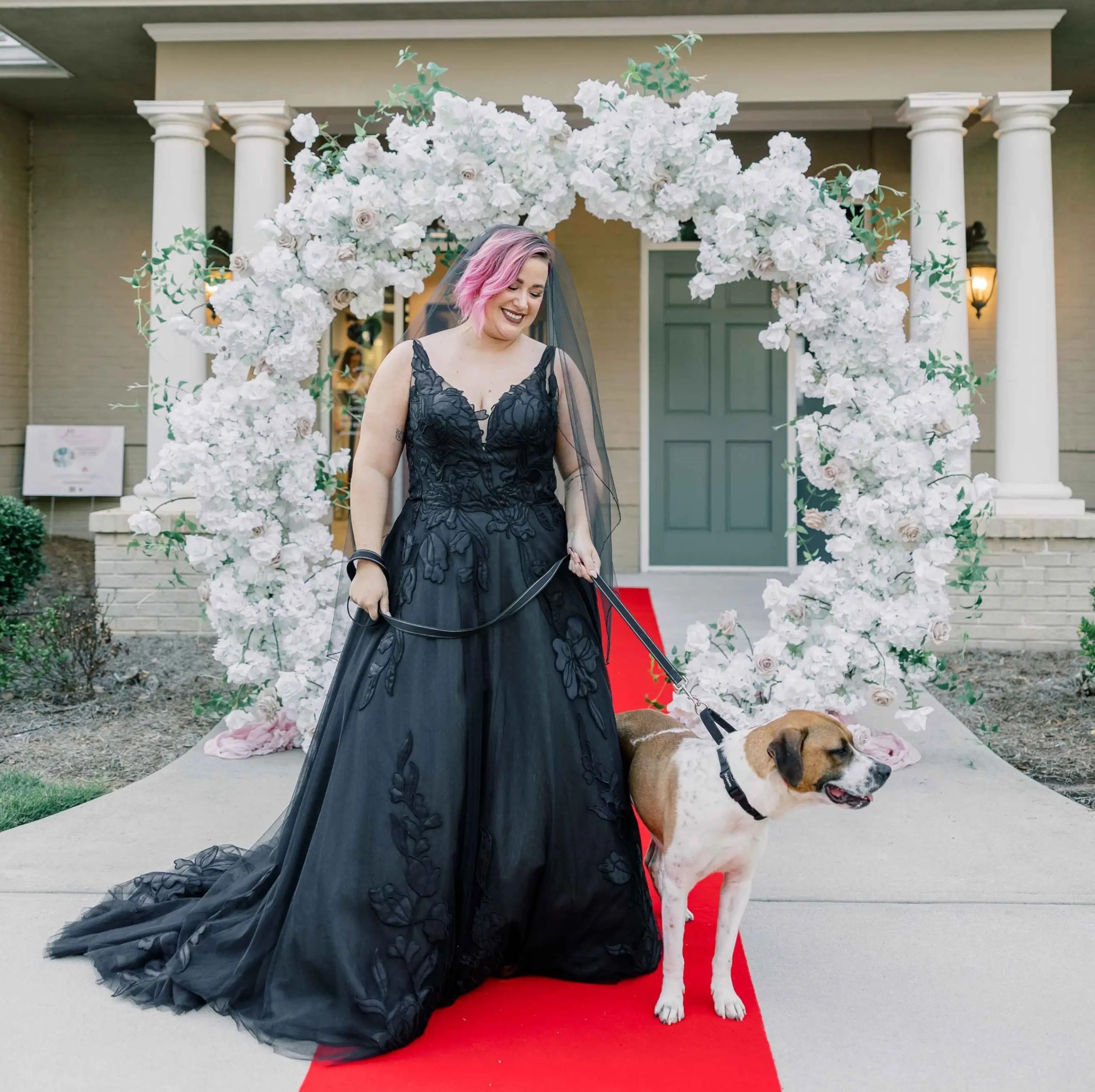 model wearing a black wisdom and willow gown