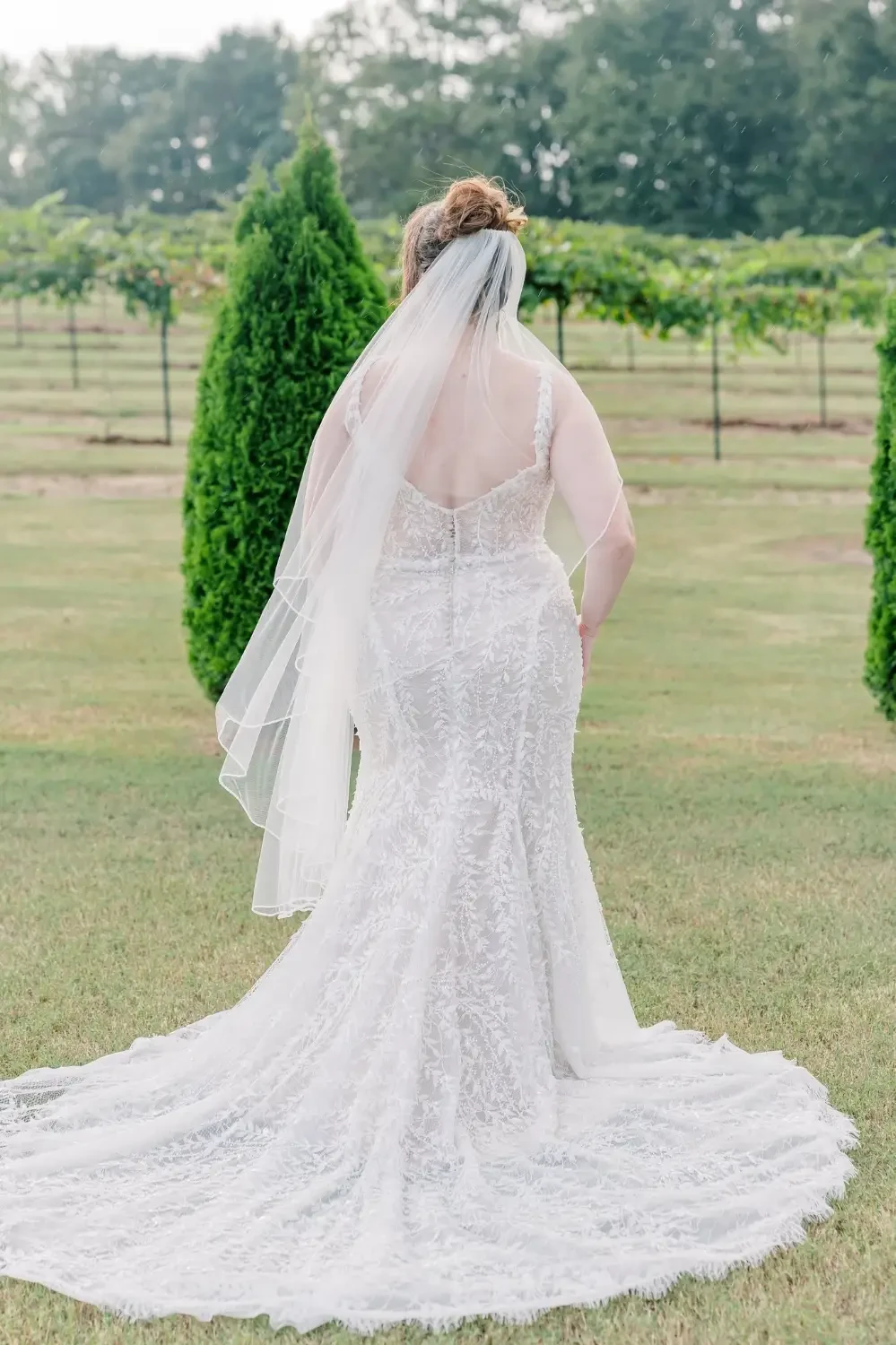 model wearing wedding gown